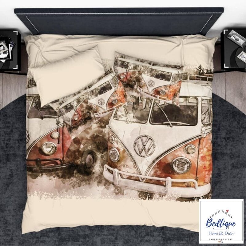 Retro Brown Kombi VW Bus Duvet Cover Set
