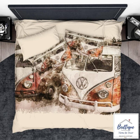 Retro Brown Kombi VW Bus Duvet Cover Set